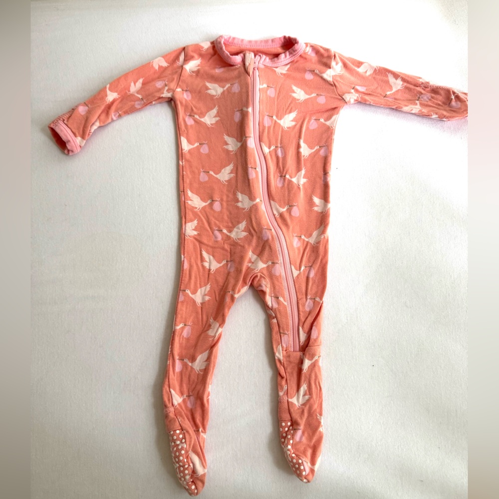 Kickee Pants - Welcome Home Zipper Footie (Blush Stork)